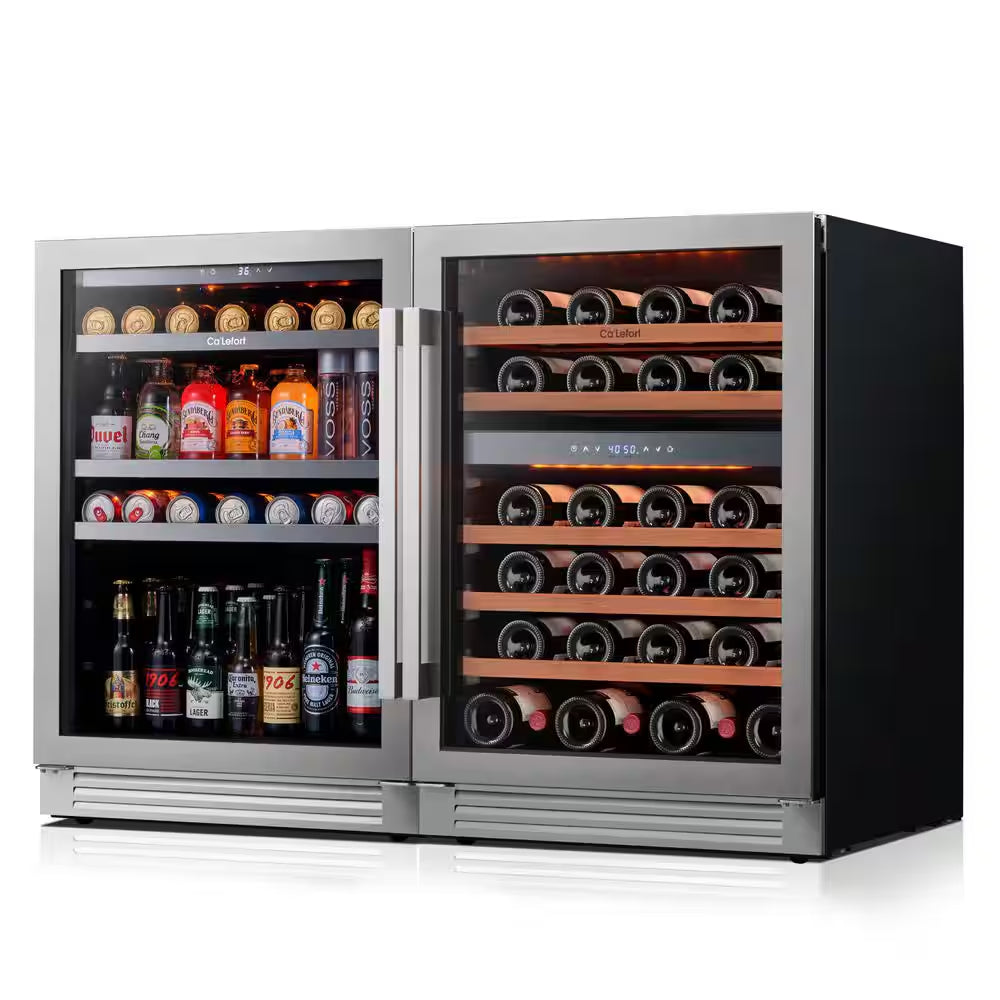 48 In. Triple Zone 46-Wine Bottles and 220-Cans Beverage and Wine Cooler Side-By-Side Refrigerator Frost Free in Black