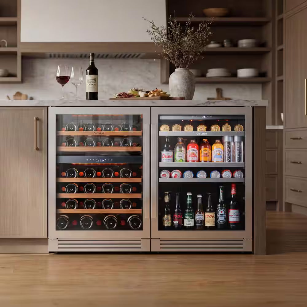 48 In. Triple Zone 46-Wine Bottles and 220-Cans Beverage and Wine Cooler Side-By-Side Refrigerator Frost Free in Black