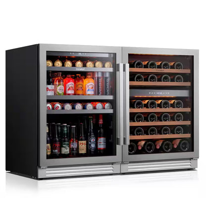 48 In. Triple Zone 46-Wine Bottles and 220-Cans Beverage and Wine Cooler Side-By-Side Refrigerator Frost Free in Black