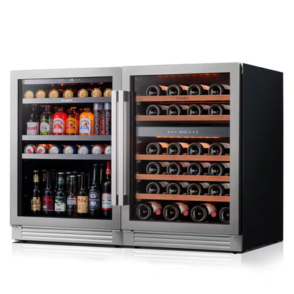 48 In. Triple Zone 46-Wine Bottles and 220-Cans Beverage and Wine Cooler Side-By-Side Refrigerator Frost Free in Black