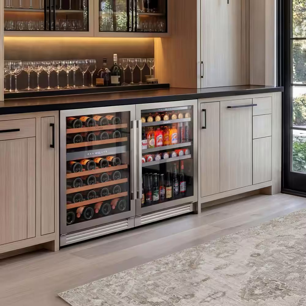 48 In. Triple Zone 46-Wine Bottles and 220-Cans Beverage and Wine Cooler Side-By-Side Refrigerator Frost Free in Black