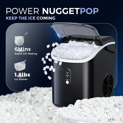 35Lbs/24H Nugget Ice Maker Countertop,Portable Ice Maker Machine with Auto-Cleaning, Black