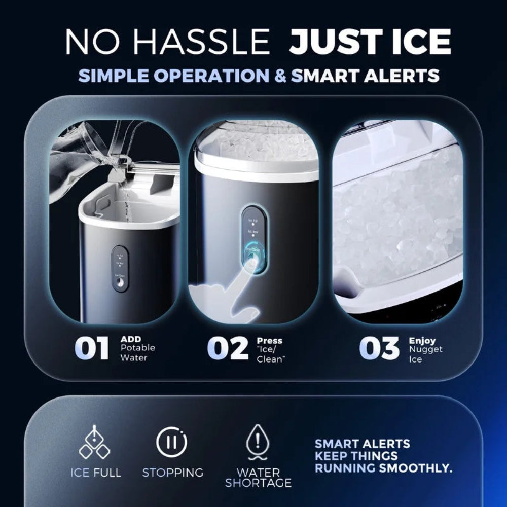 35Lbs/24H Nugget Ice Maker Countertop,Portable Ice Maker Machine with Auto-Cleaning, Black