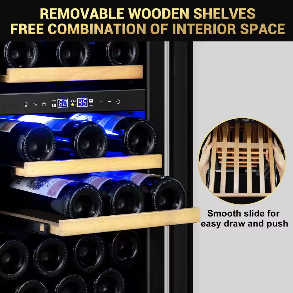 15 In. Dual Zone Built-In Wine Cooler 30-Bottle Cellar Cooling Unit in Stainless Steel with 6-Removable Shelves