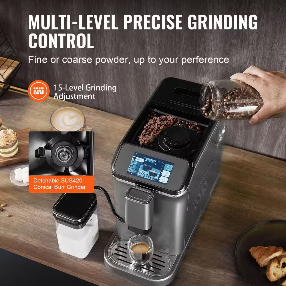 Fully Automatic Espresso Machine Cappuccino Latte Machine 6 Cups Silver Color Espresso Machine with 20 Bar Super